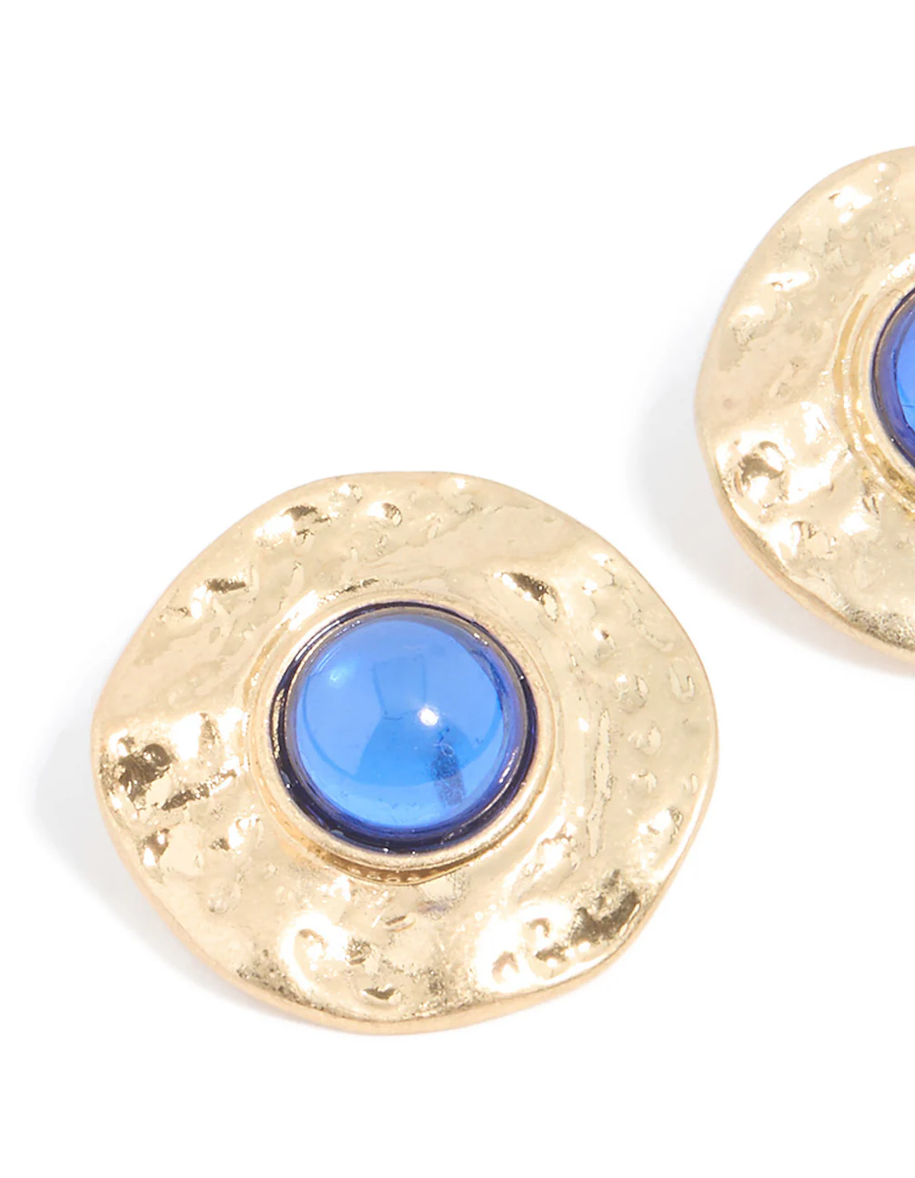 Gold Blue Stone Textured Large Stud Earrings - Image 4