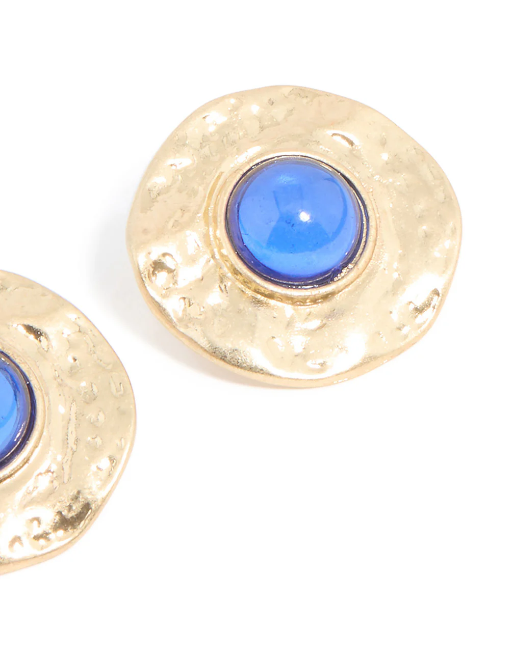 Gold Blue Stone Textured Large Stud Earrings - Image 5