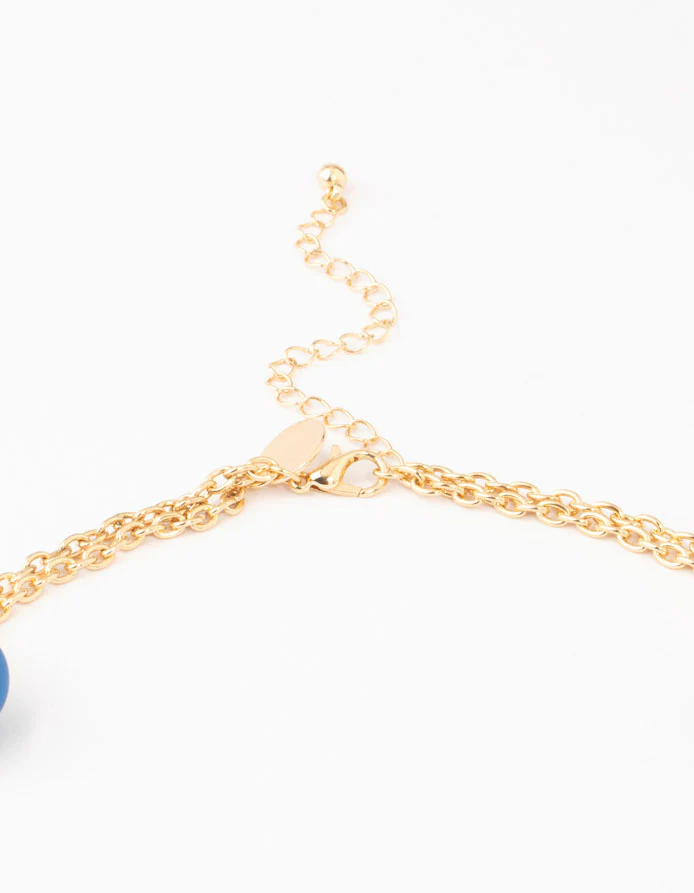 Gold & Blue Straw Beads Necklace - Image 2