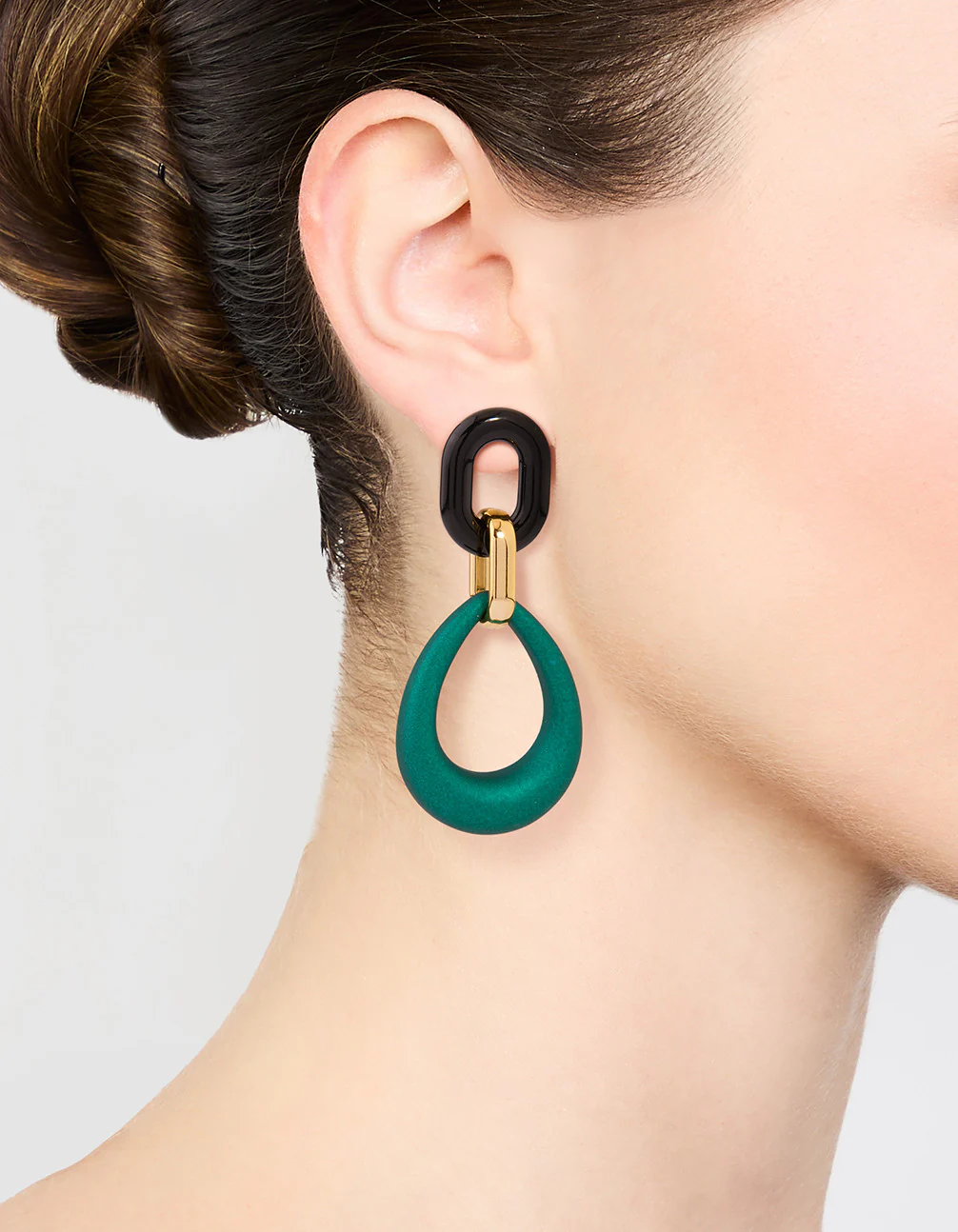Gold Blue Teardrop Oval Link Drop Earrings - Image 2