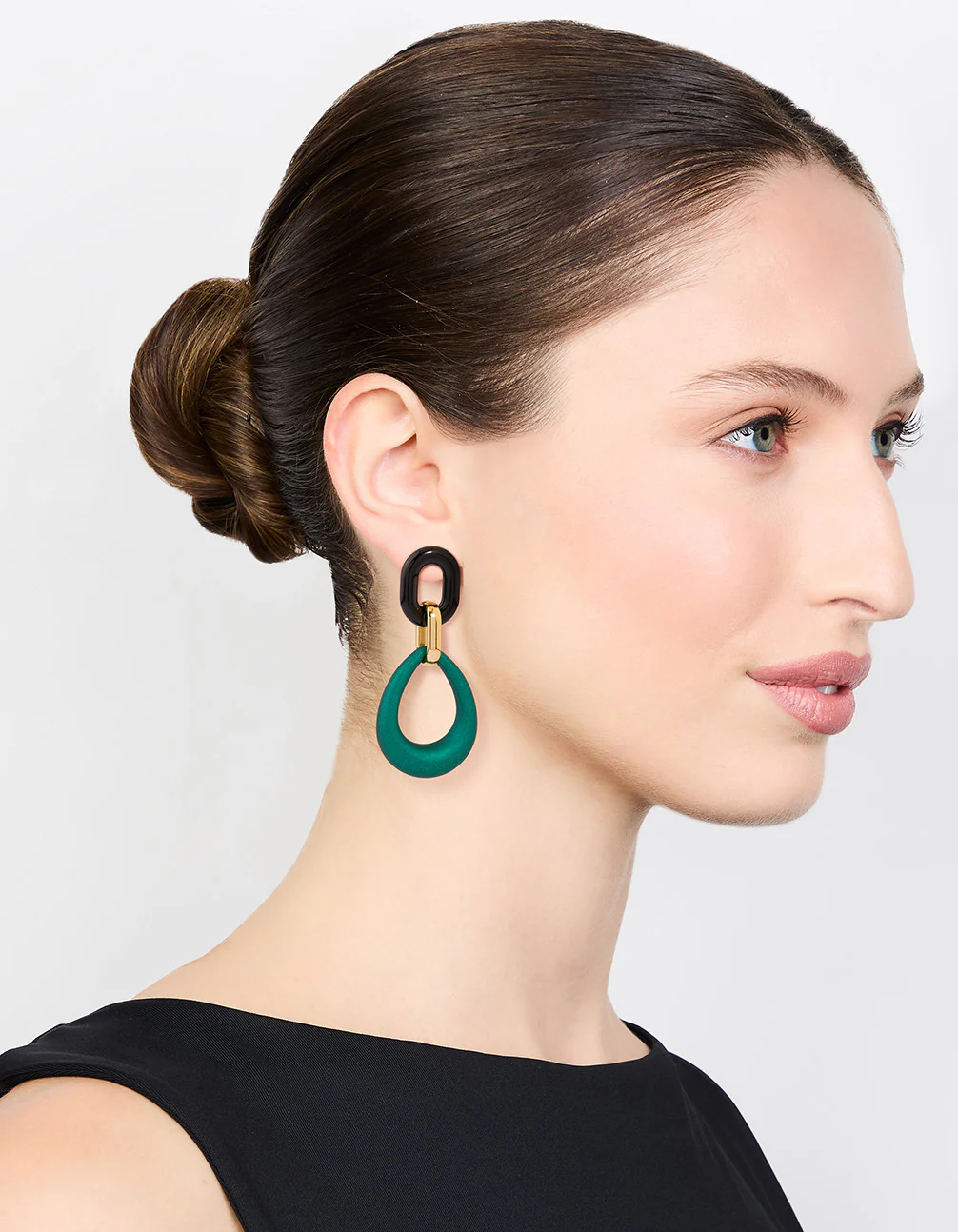 Gold Blue Teardrop Oval Link Drop Earrings - Image 3