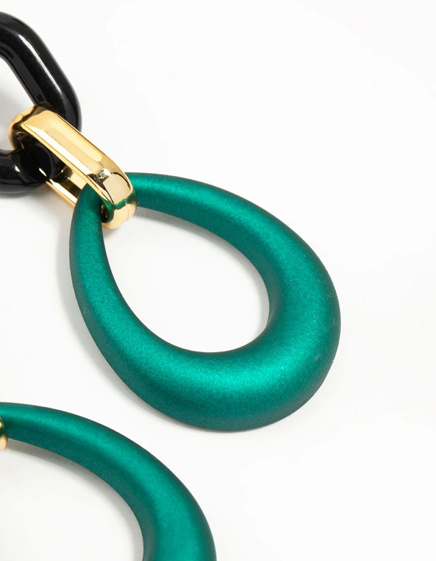 Gold Blue Teardrop Oval Link Drop Earrings - Image 5