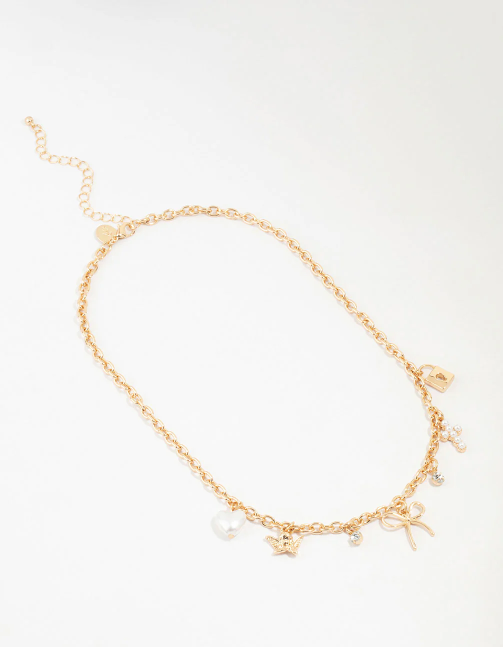 Gold Bow & Cross Charm Necklace - Image 2