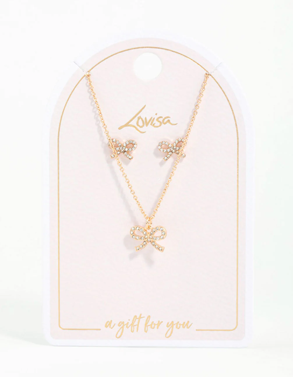 Gold Bow Diamante Necklace & Earrings Set - Image 2