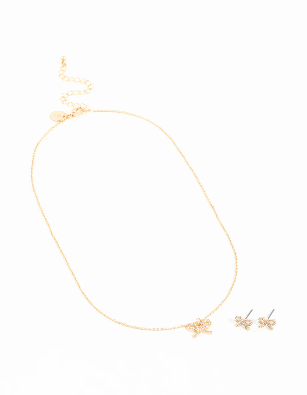 Gold Bow Diamante Necklace & Earrings Set - Image 3