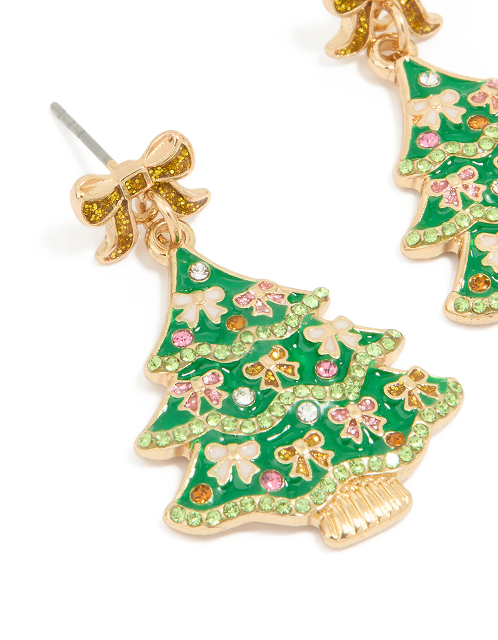 Gold Bow Festive Tree Drop Earrings - Image 2