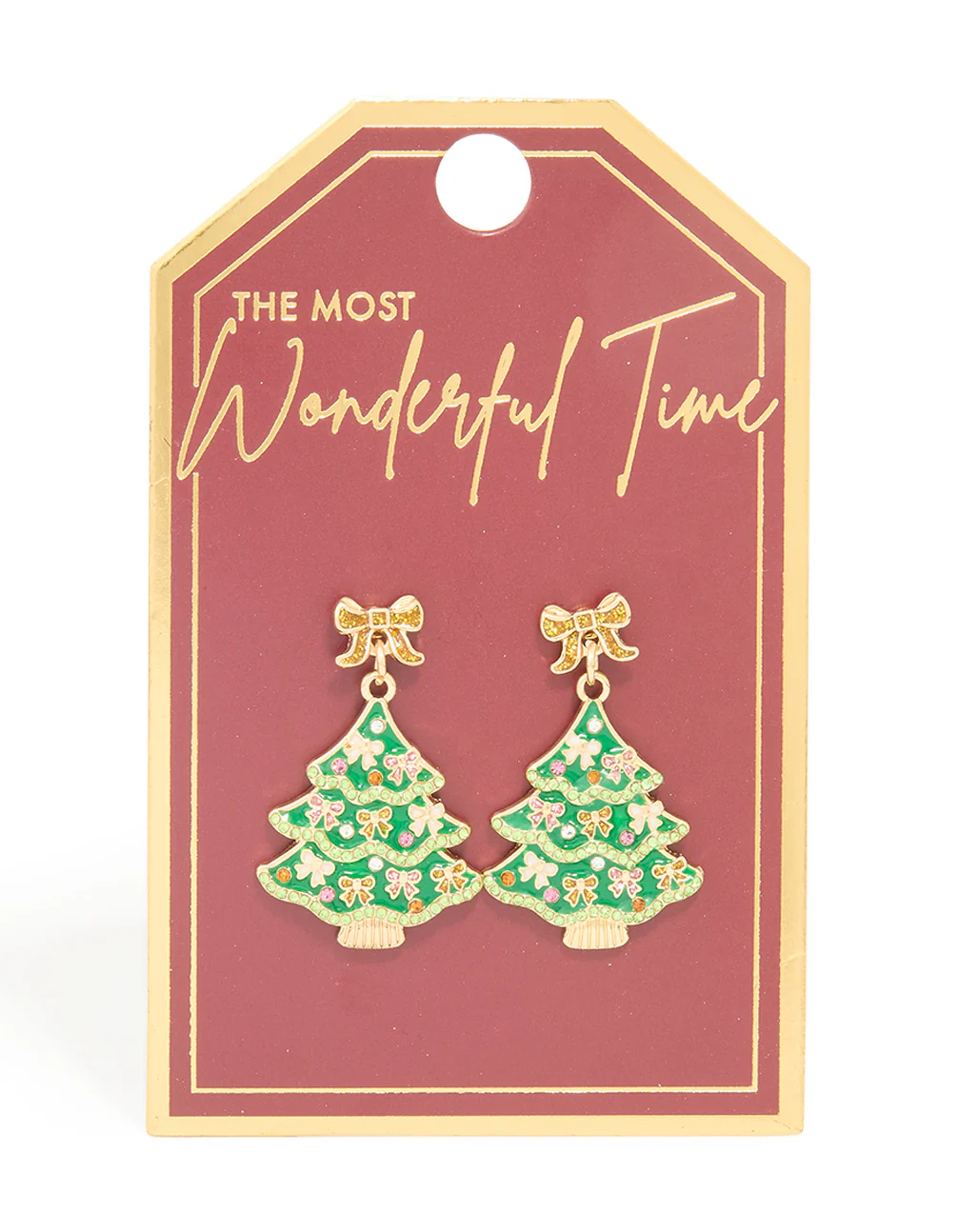 Gold Bow Festive Tree Drop Earrings - Image 3