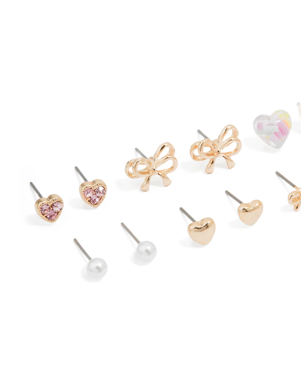 Gold Bow & Heart Stud Earrings 8-Pack - Image 2
