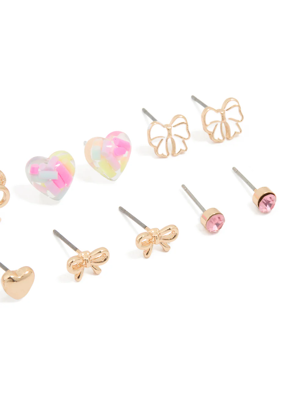 Gold Bow & Heart Stud Earrings 8-Pack - Image 3