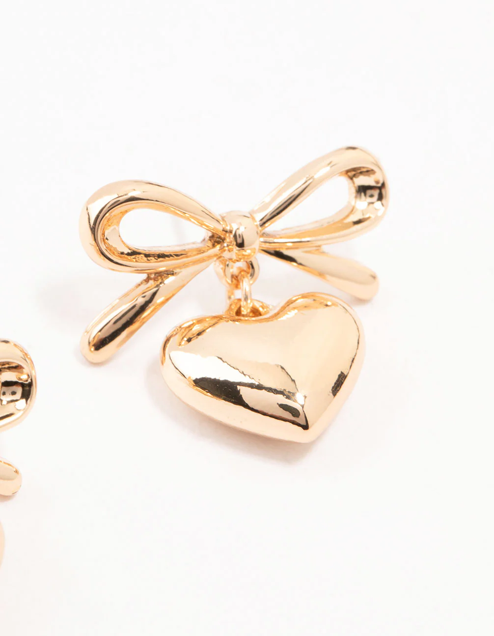 Gold Bow & Puffy Heart Drop Earrings - Image 3