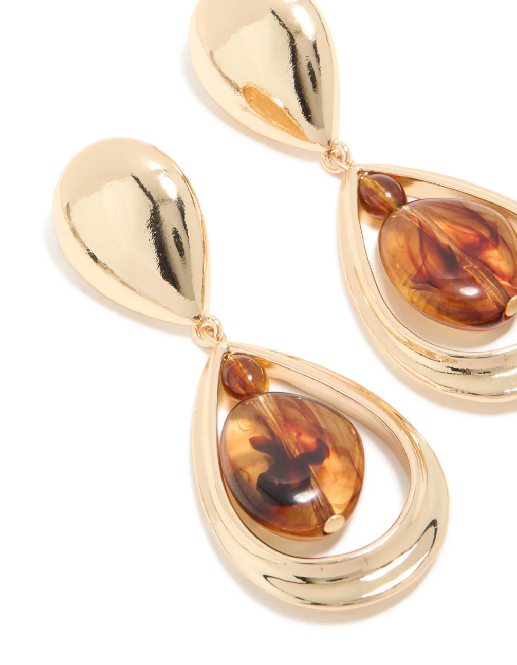 Gold Brown Acrylic & Double Drop Earrings - Image 4