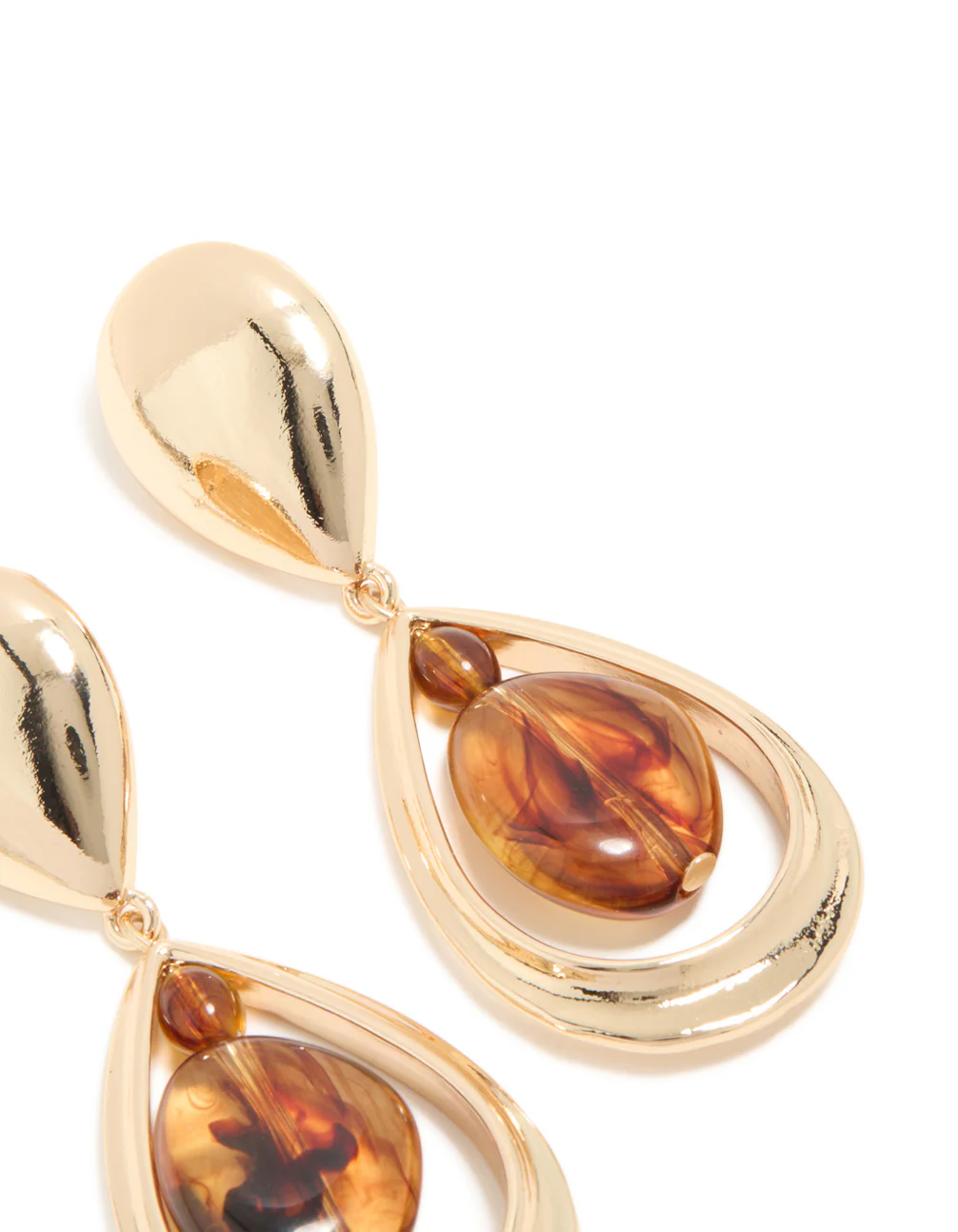 Gold Brown Acrylic & Double Drop Earrings - Image 5