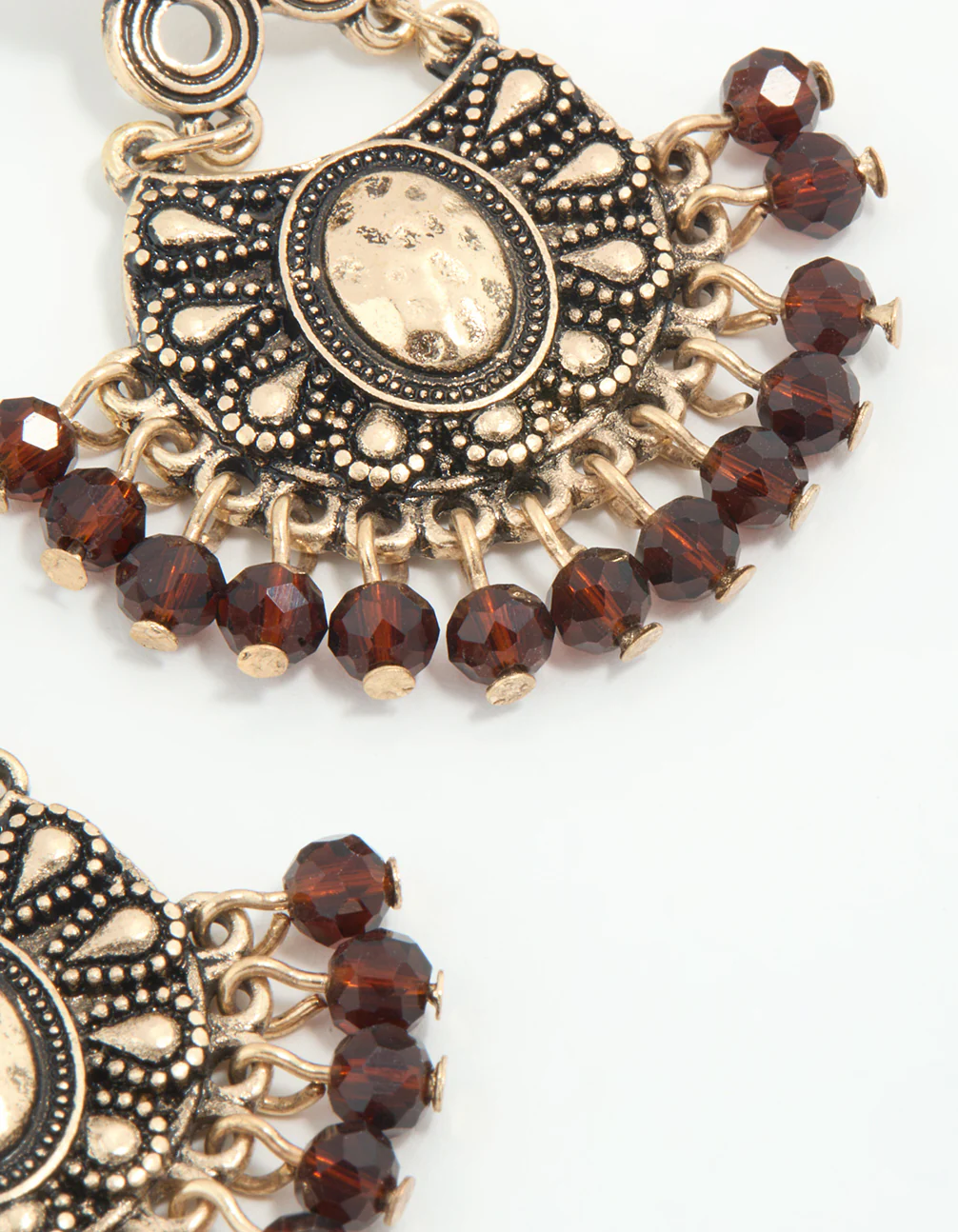 Gold Brown Beaded Drop Earrings - Image 5