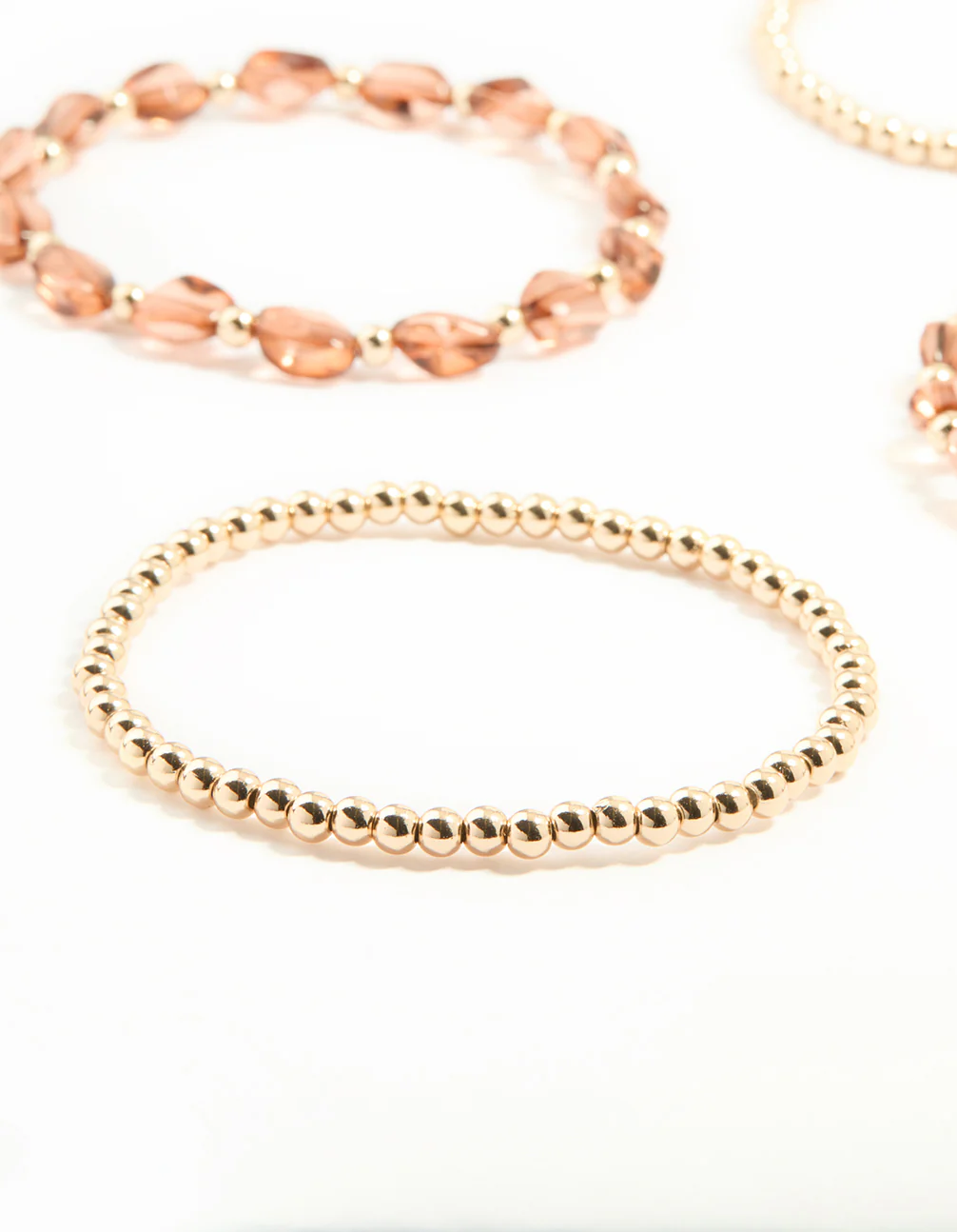 Gold Brown Beaded Stretch Bracelets 6-Pack - Image 2