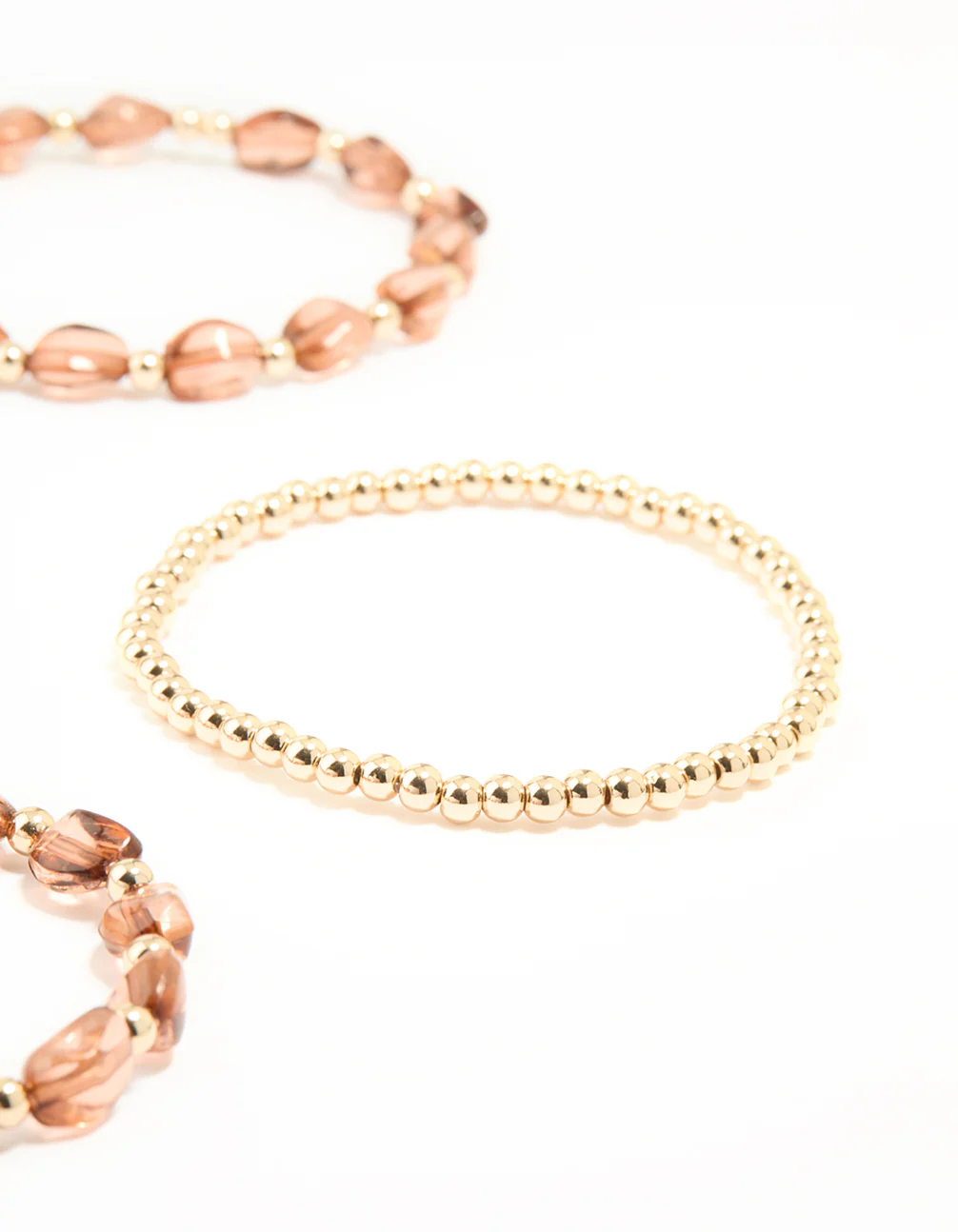 Gold Brown Beaded Stretch Bracelets 6-Pack - Image 3