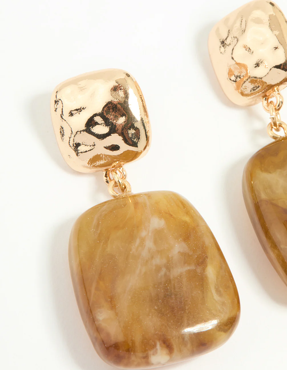 Gold Brown Double Square Drop Earrings - Image 4