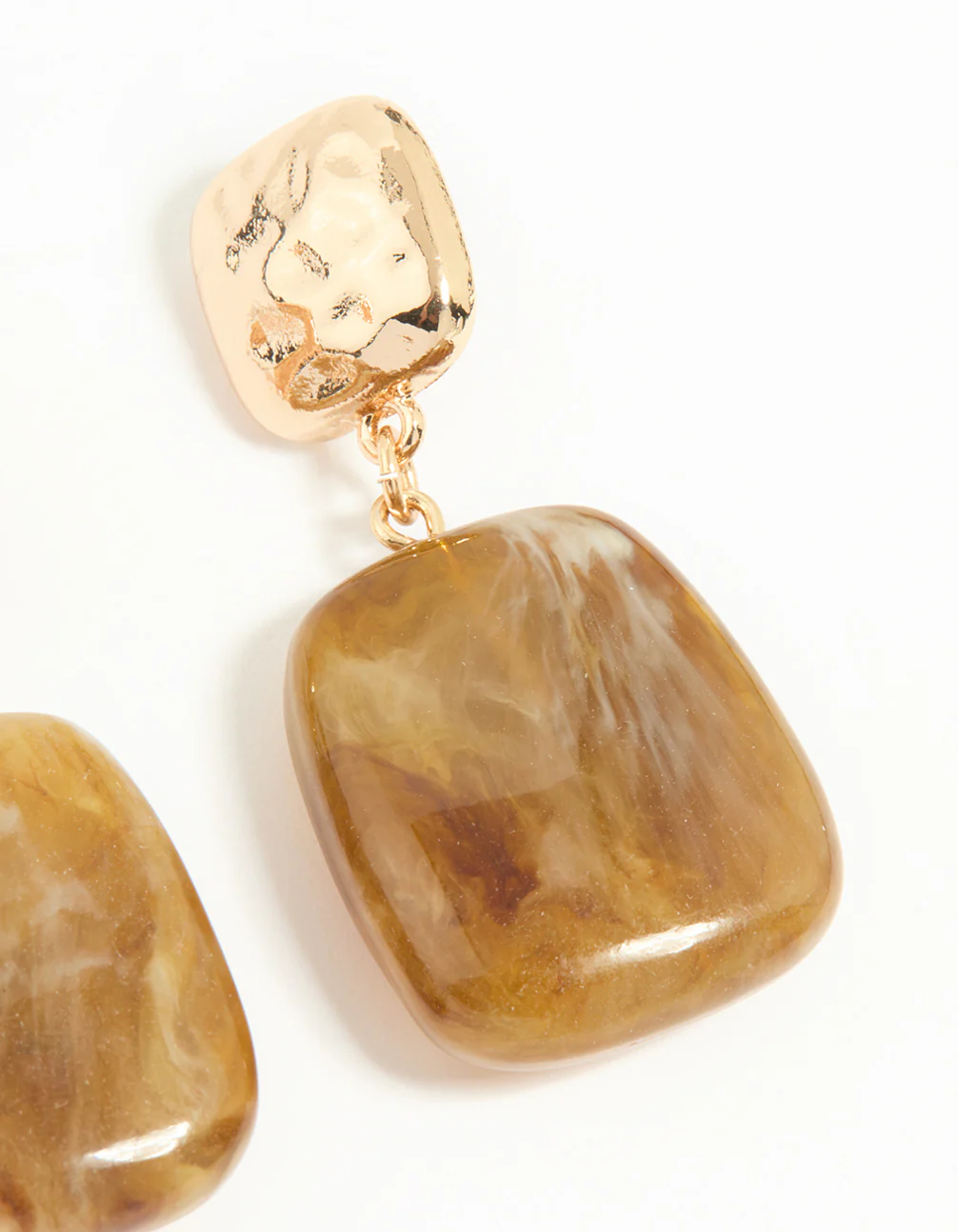 Gold Brown Double Square Drop Earrings - Image 5