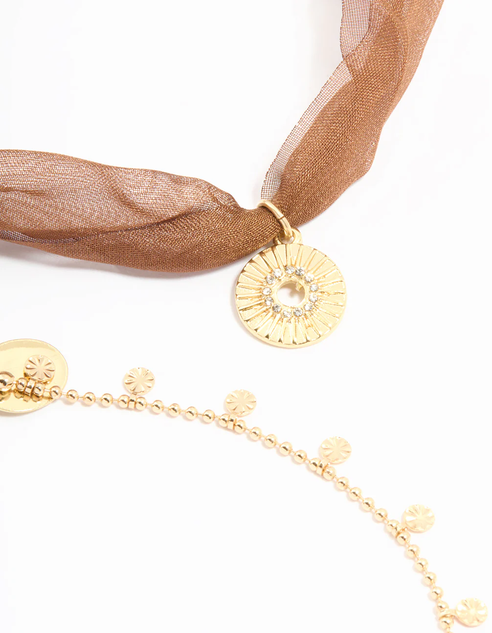 Gold Brown Fabric & Snake Chain Anklets 3-Pack - Image 2