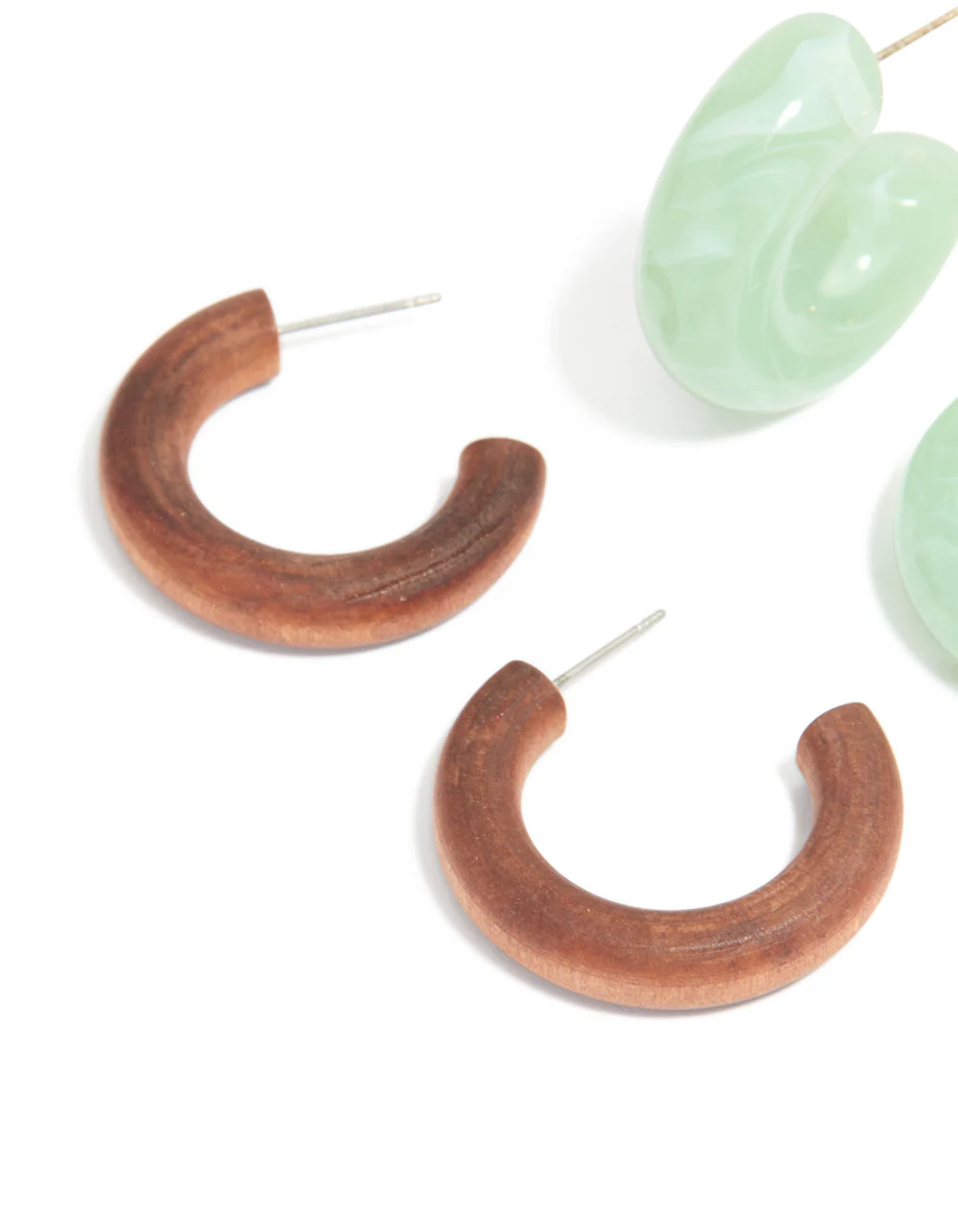 Gold Brown & Green Open Hoop Earrings 3-Pack - Image 3