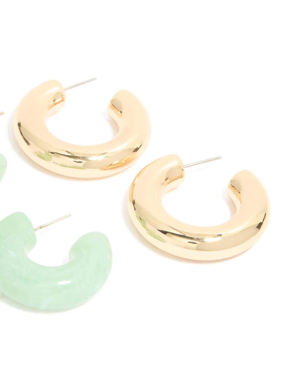 Gold Brown & Green Open Hoop Earrings 3-Pack - Image 4