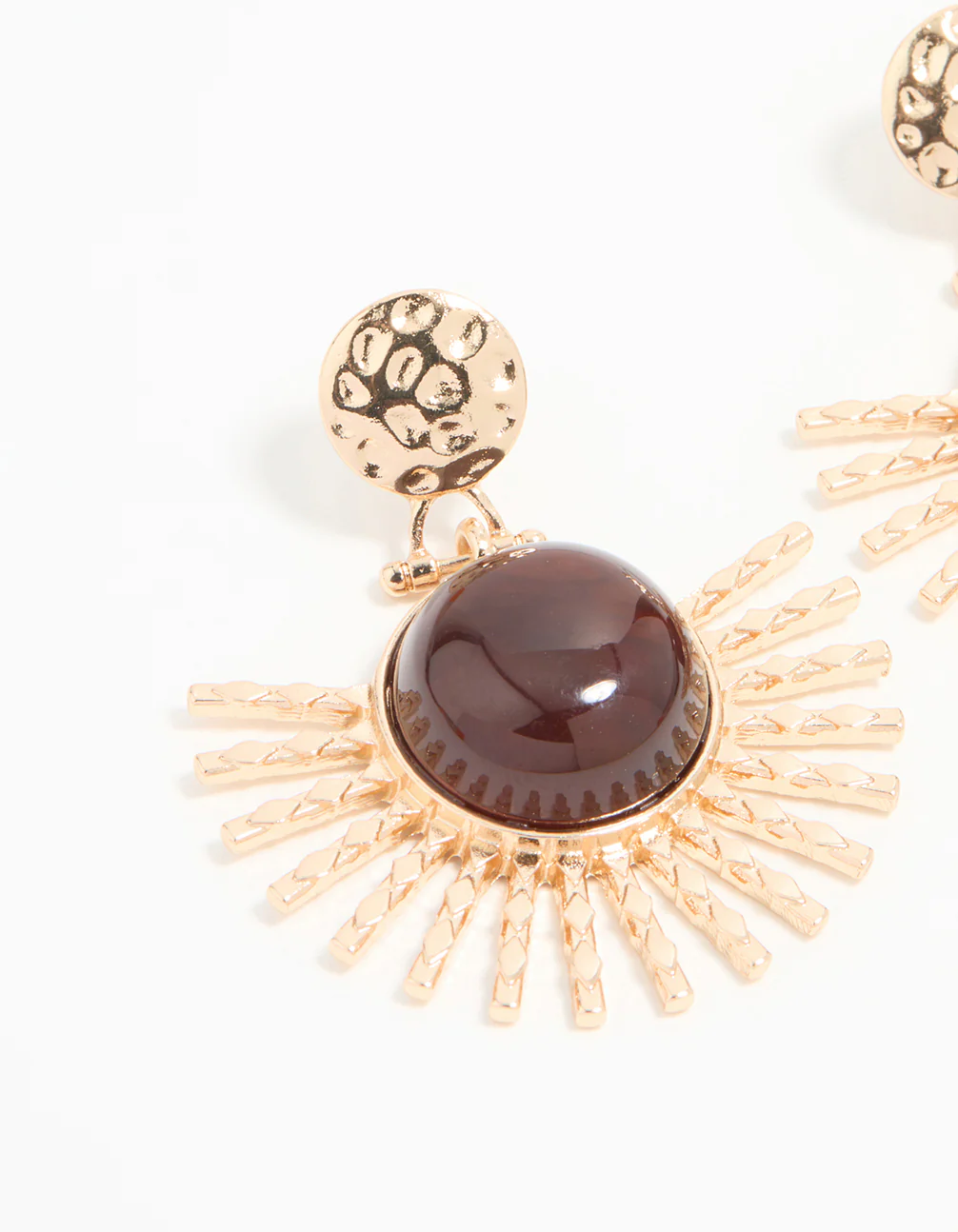 Gold & Brown Stone Circular Fan Drop Earrings - Image 4