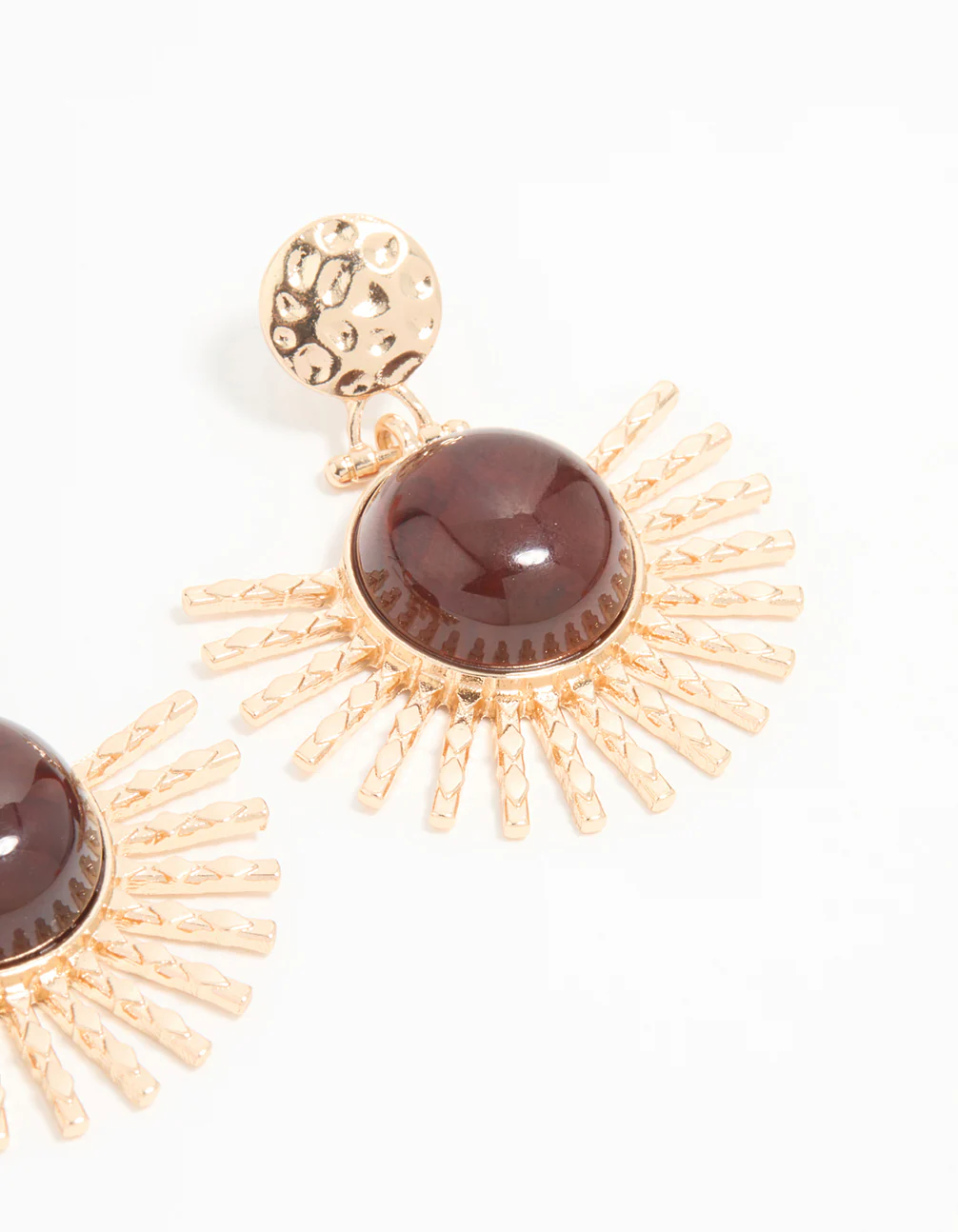 Gold & Brown Stone Circular Fan Drop Earrings - Image 5