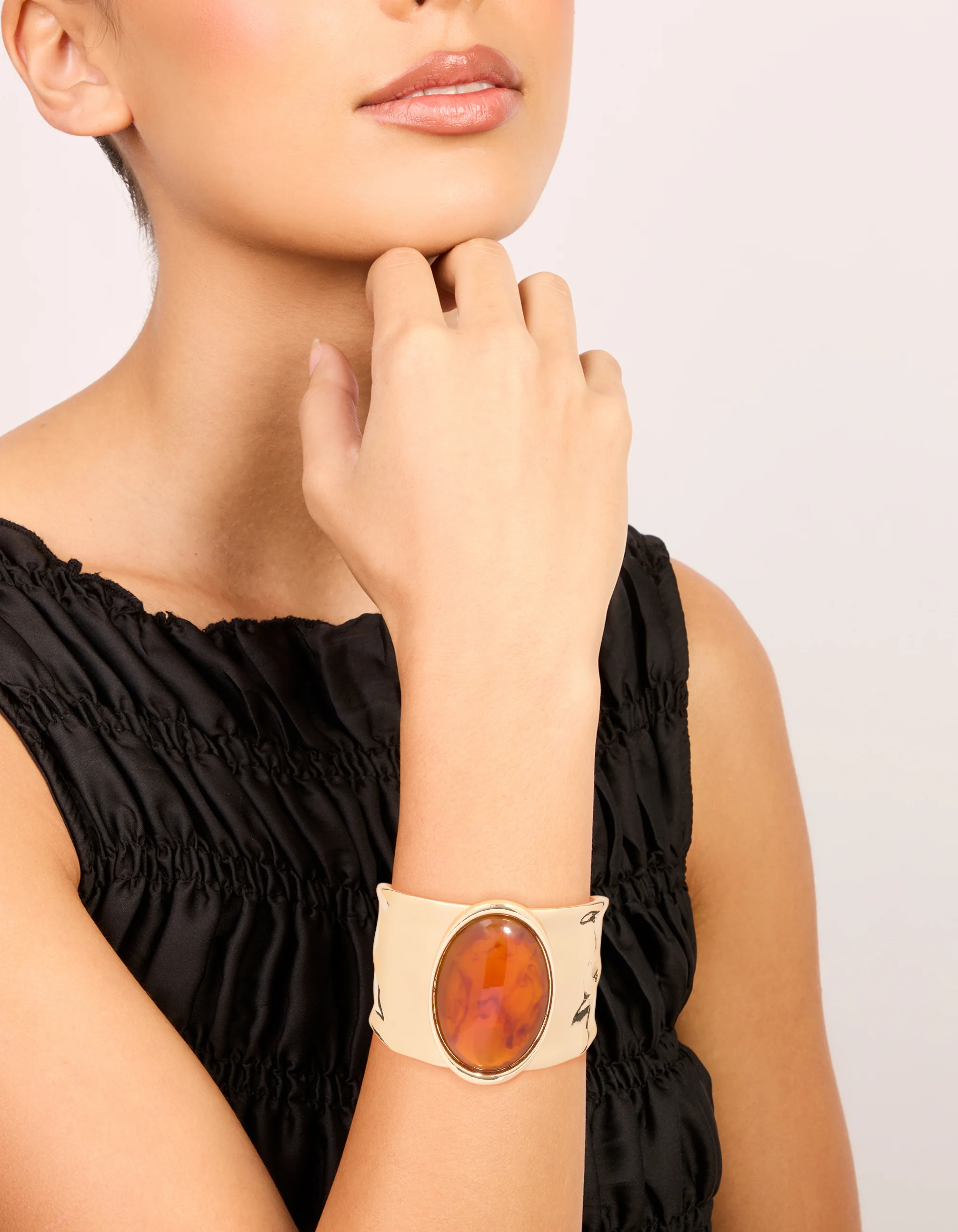 Gold Brown Stone Large Statement Wrist Cuff - Image 2
