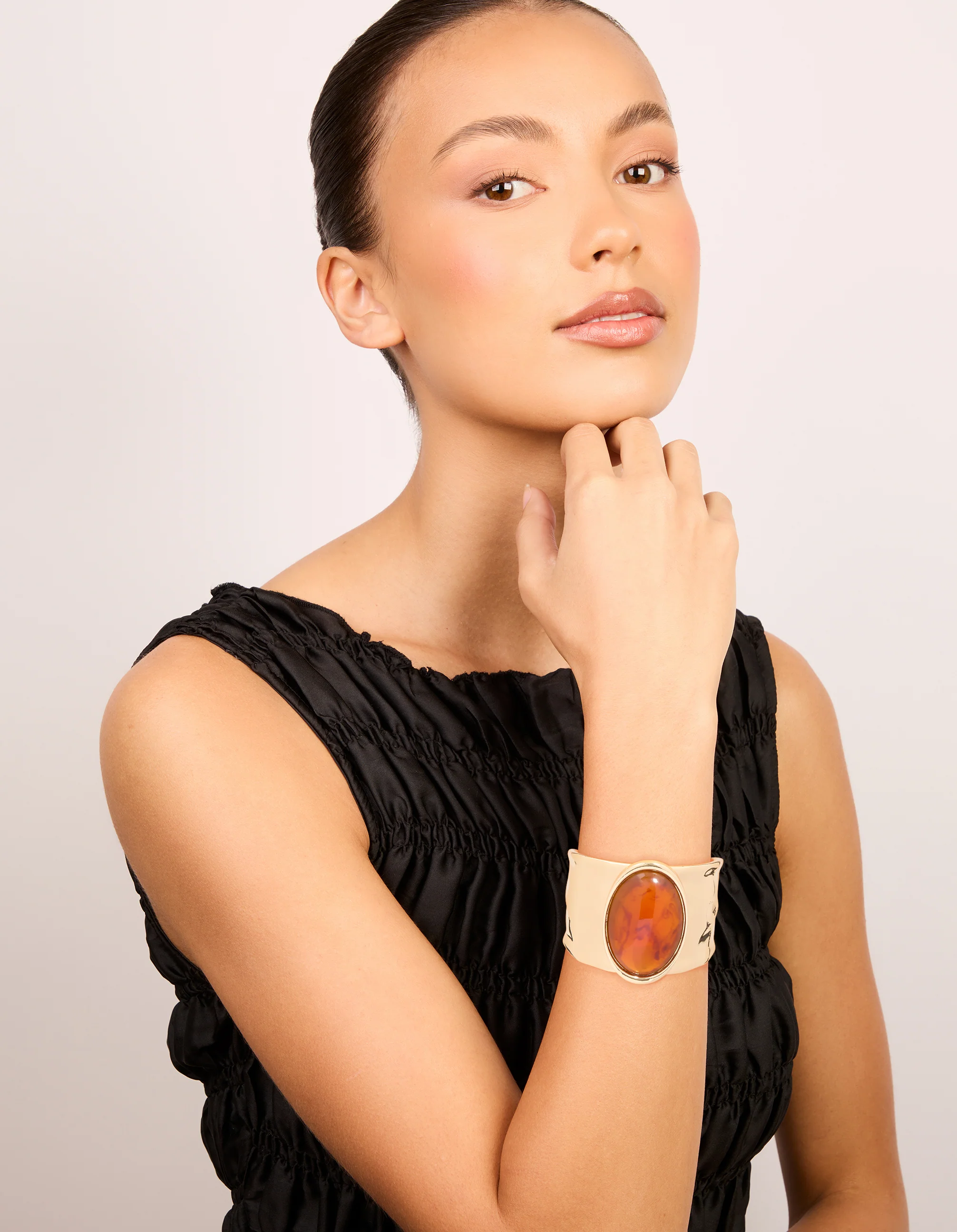 Gold Brown Stone Large Statement Wrist Cuff - Image 3