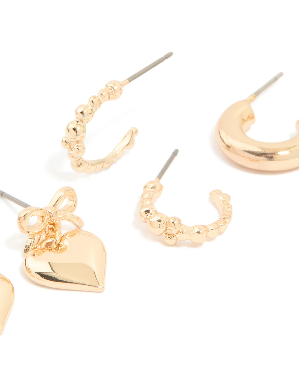 Gold Bubble & Heart Earrings 3-Pack - Image 2
