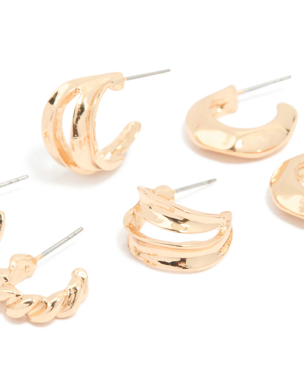 Gold Bubble & Twisted Open Huggie Earrings 3-Pack - Image 2