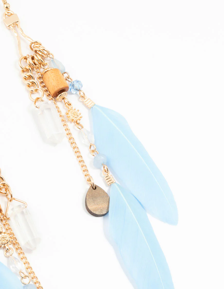 Gold Bug Shard Feather Chain Drop Earrings - Image 3