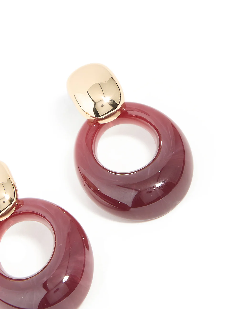 Gold & Burgundy Oval Drop Earrings - Image 3