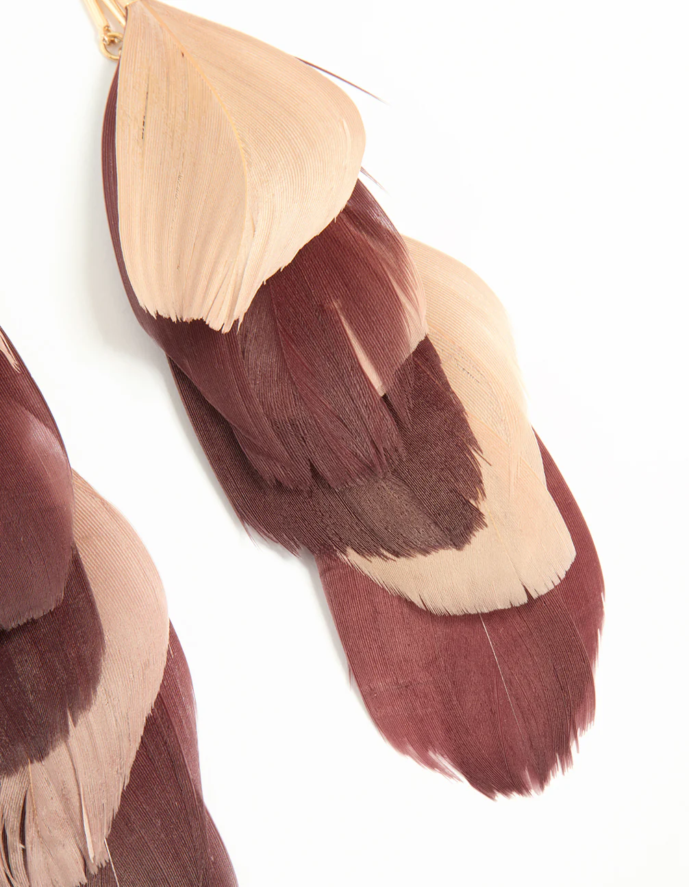 Gold Burgundy & Pink Feather Drop Earrings - Image 5