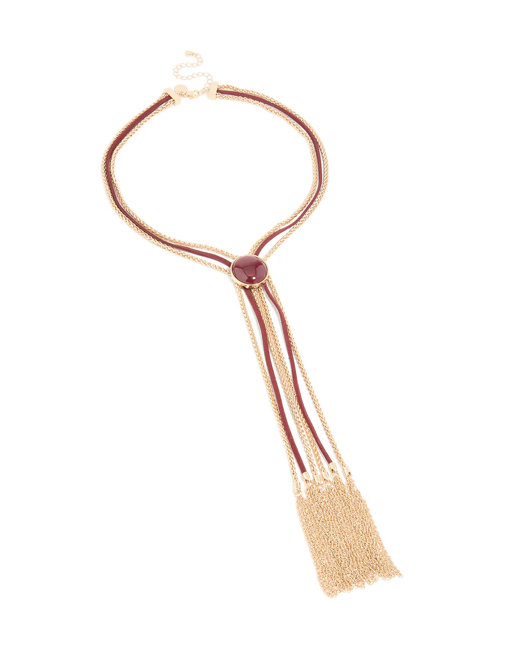 Gold Burgundy Western Boho Tassel Necklace - Image 2