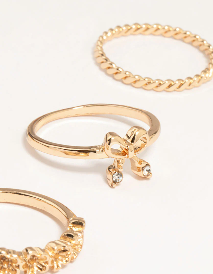 Gold Butterfly & Bow Rings 8-Pack - Image 3
