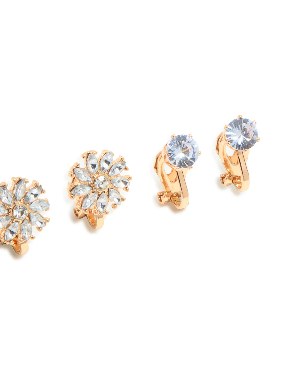 Gold Butterfly & Diamante Clip On Earrings 4-Pack - Image 3