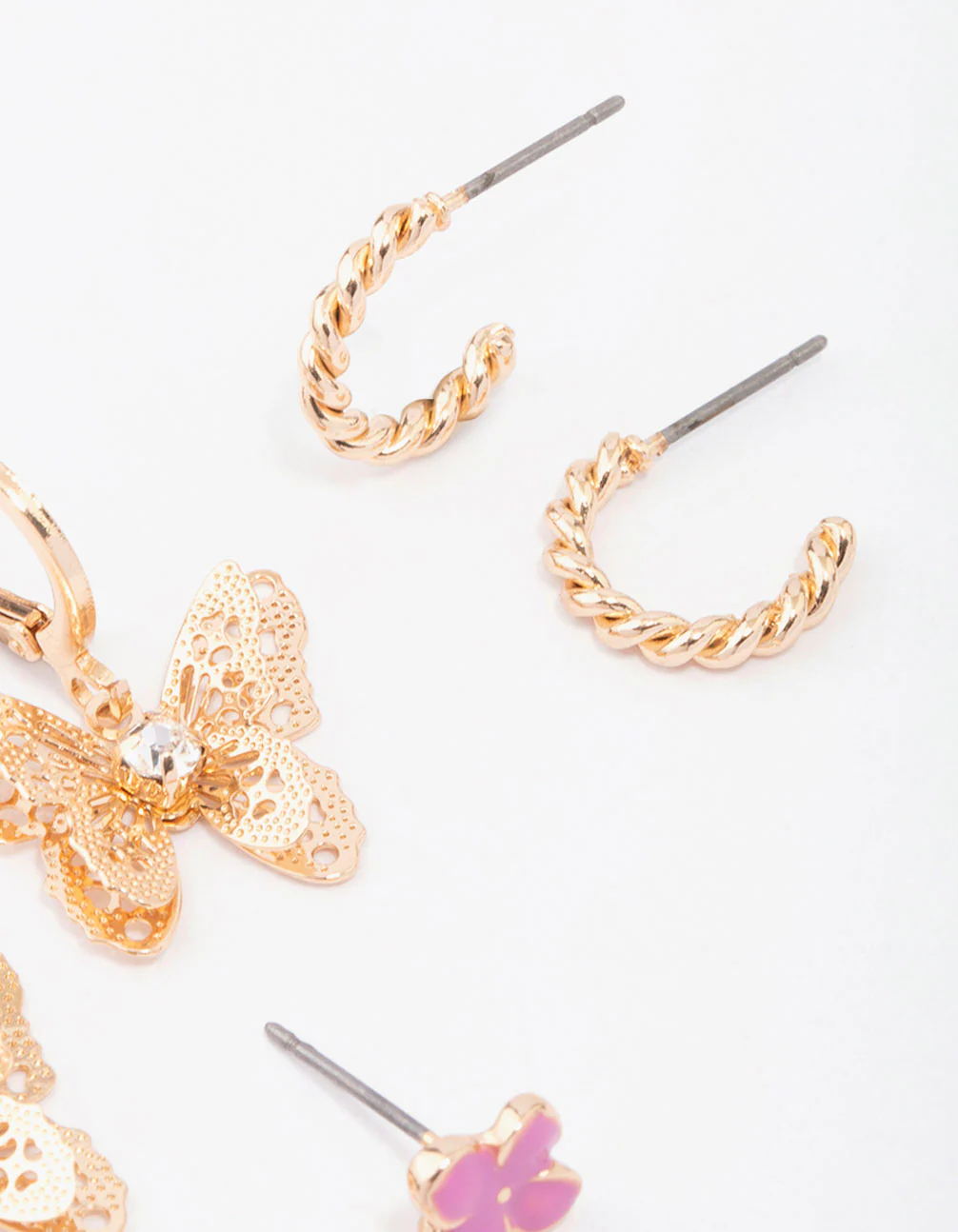 Gold Butterfly Hoop & Stud Earring 4-Pack - Image 2