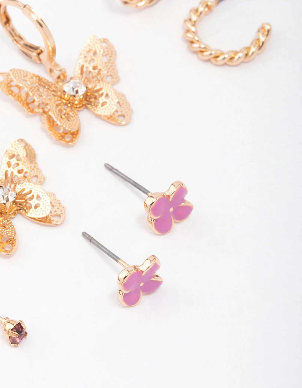 Gold Butterfly Hoop & Stud Earring 4-Pack - Image 3