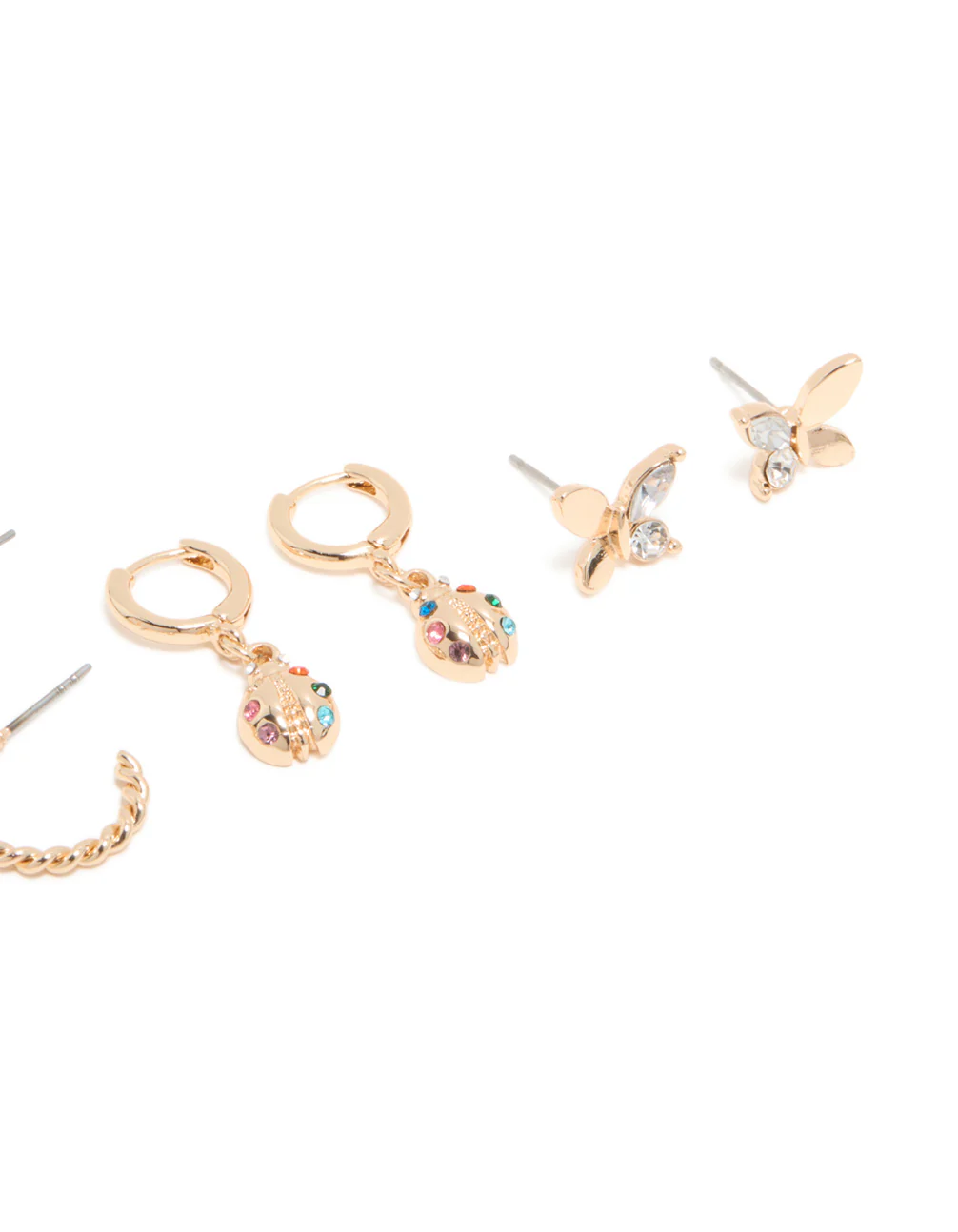 Gold Butterfly & Ladybird Earrings 4-Pack - Image 3