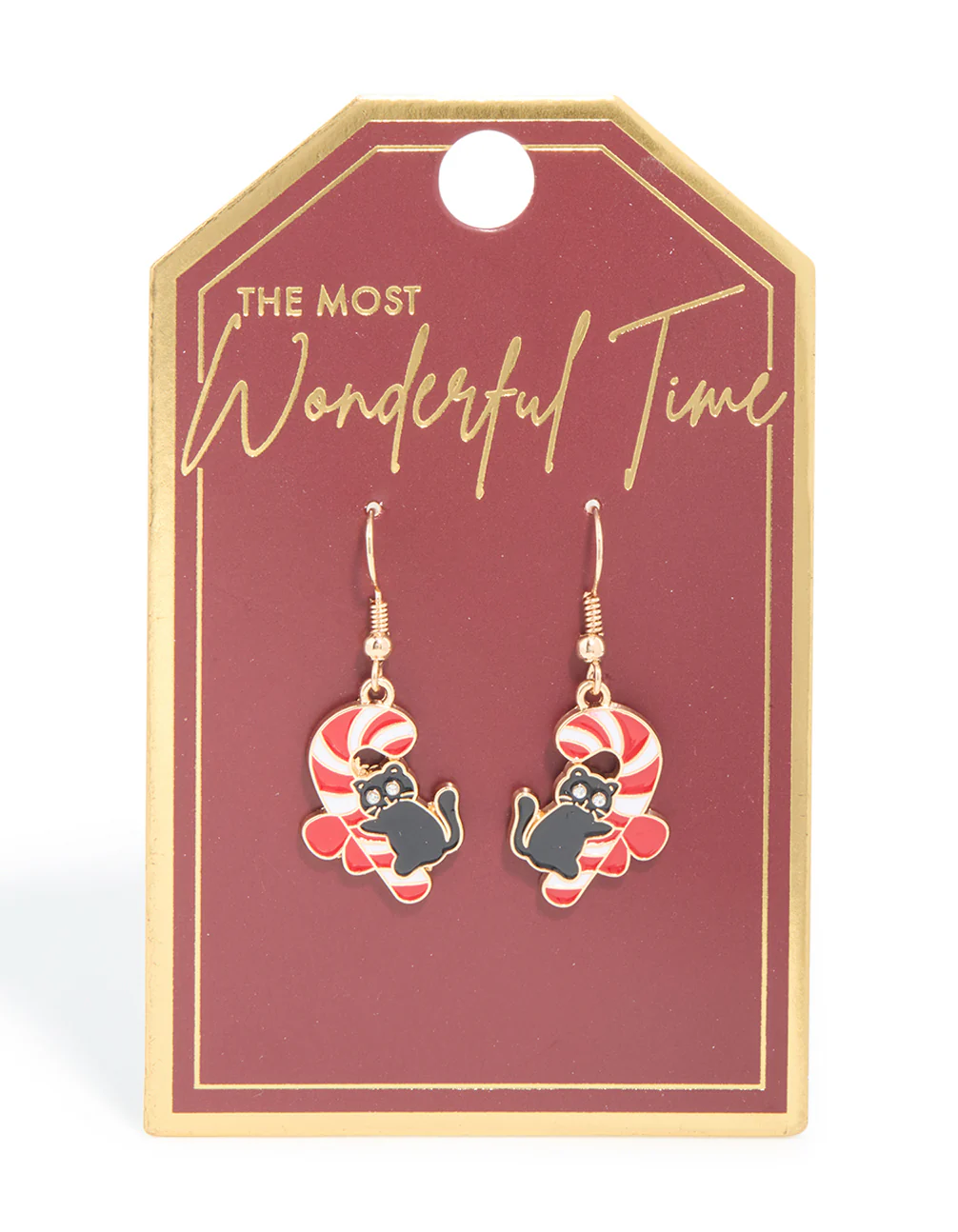 Gold Candy Cane Cat Drop Earrings - Image 3