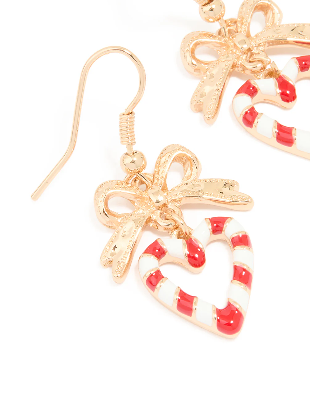 Gold Candy Cane Heart Earrings - Image 2