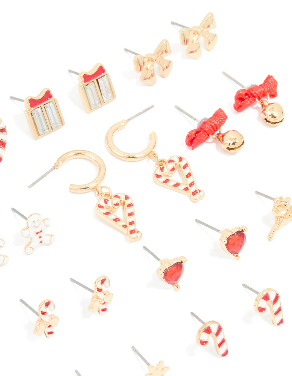 Gold Candy Cane Heart & Present Earrings 12-Pack - Image 2