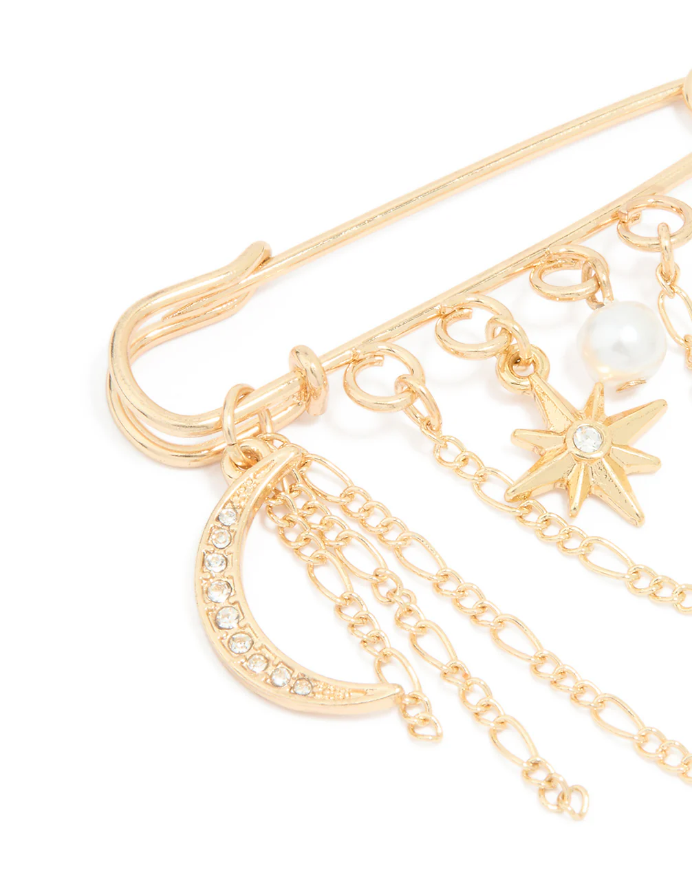 Gold Celestial Chain Drop Pin Brooch - Image 2