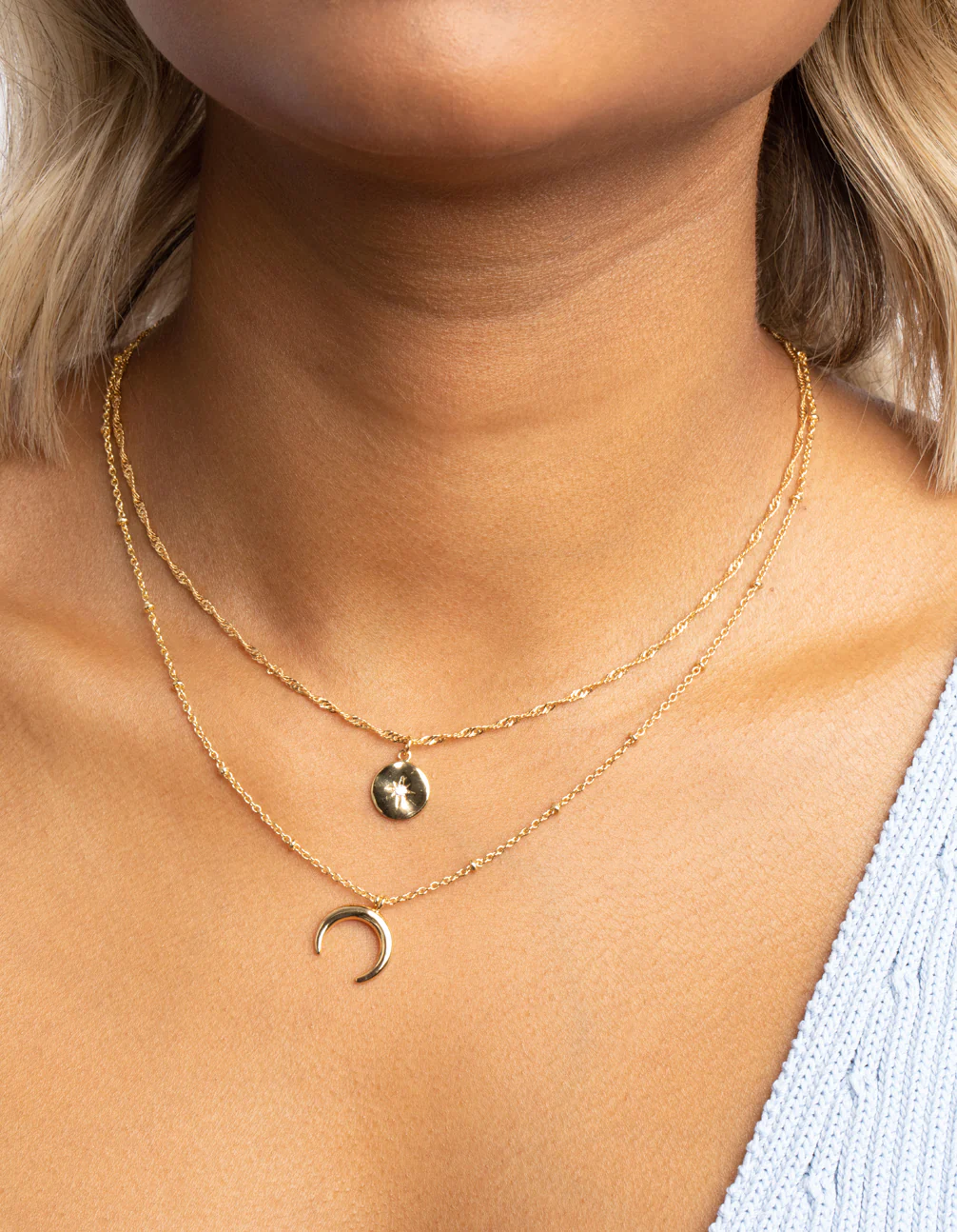 Gold Plated Celestial & Horn Layered Necklace - Image 5