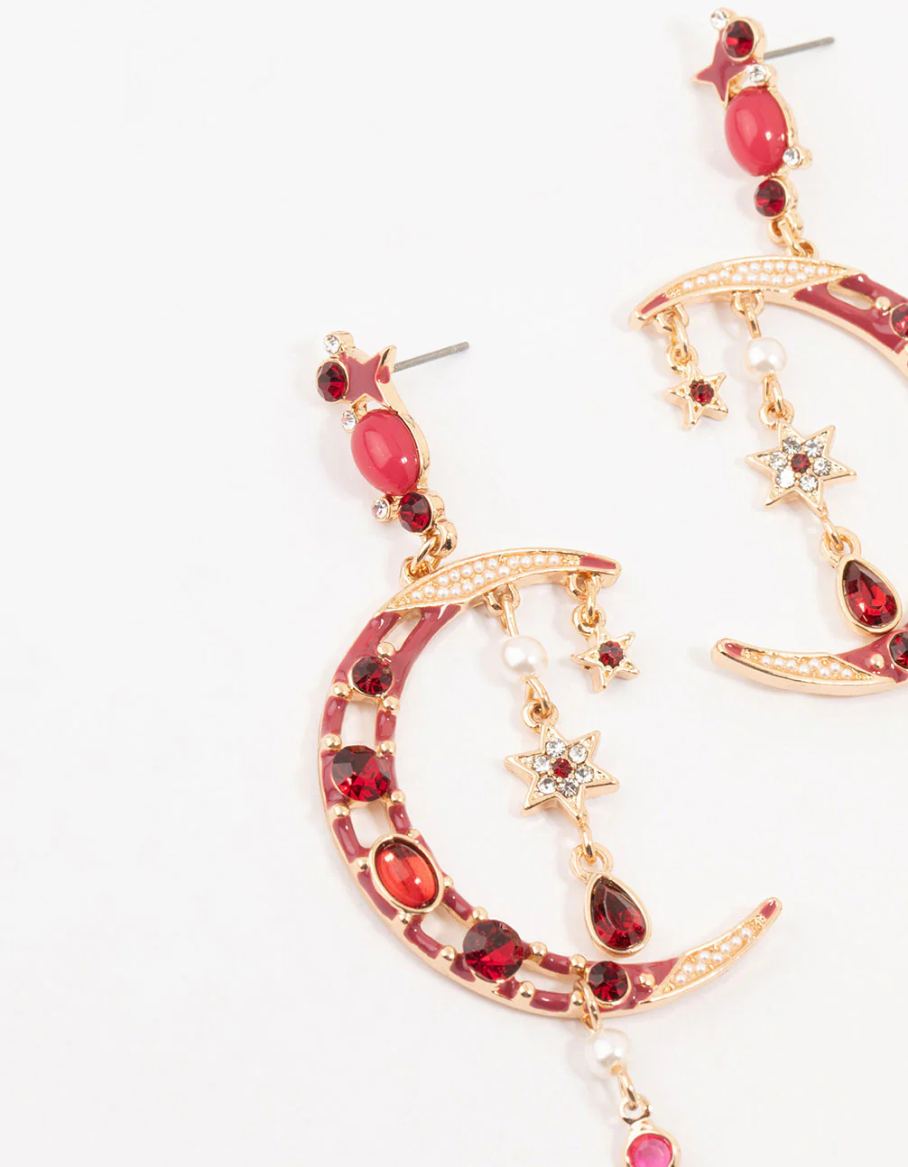 Gold Celestial Red Stone Drop Earrings - Image 2