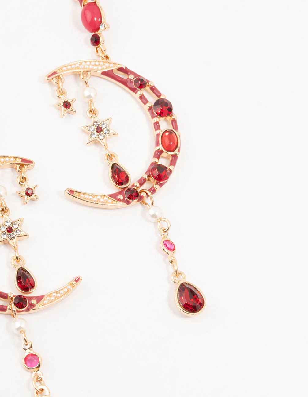 Gold Celestial Red Stone Drop Earrings - Image 3
