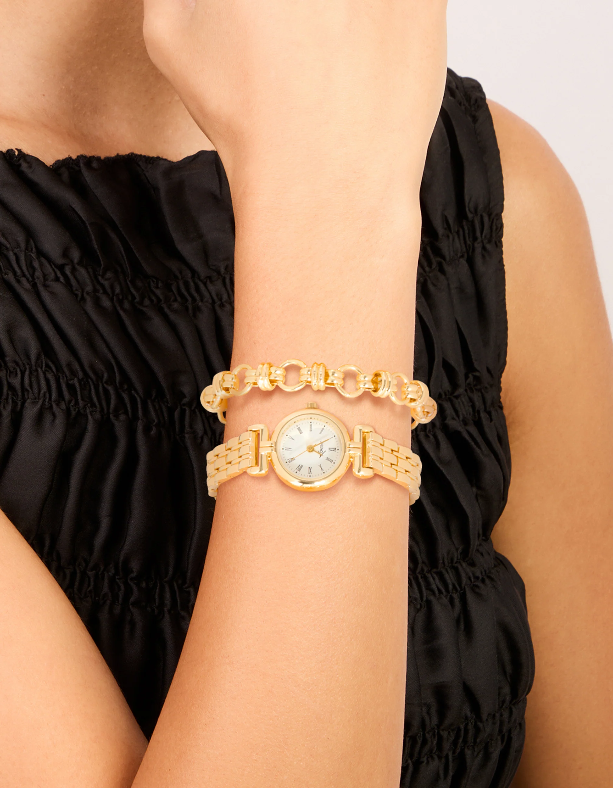 Gold Chain Bracelet & Watch Set - Image 2