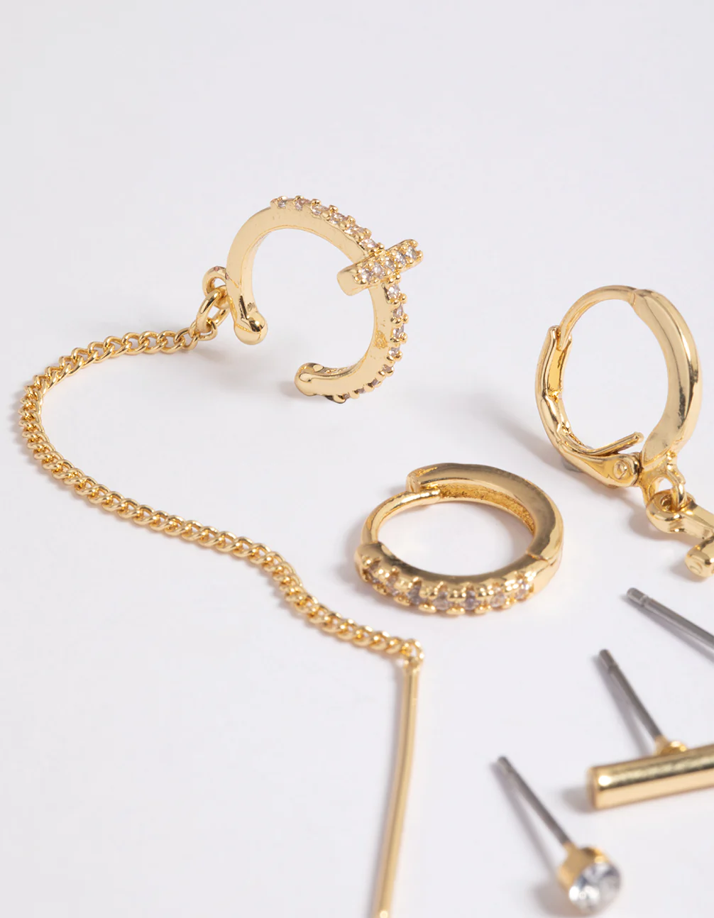 Gold Plated Chain Cross Earrings 8-Pack - Image 3