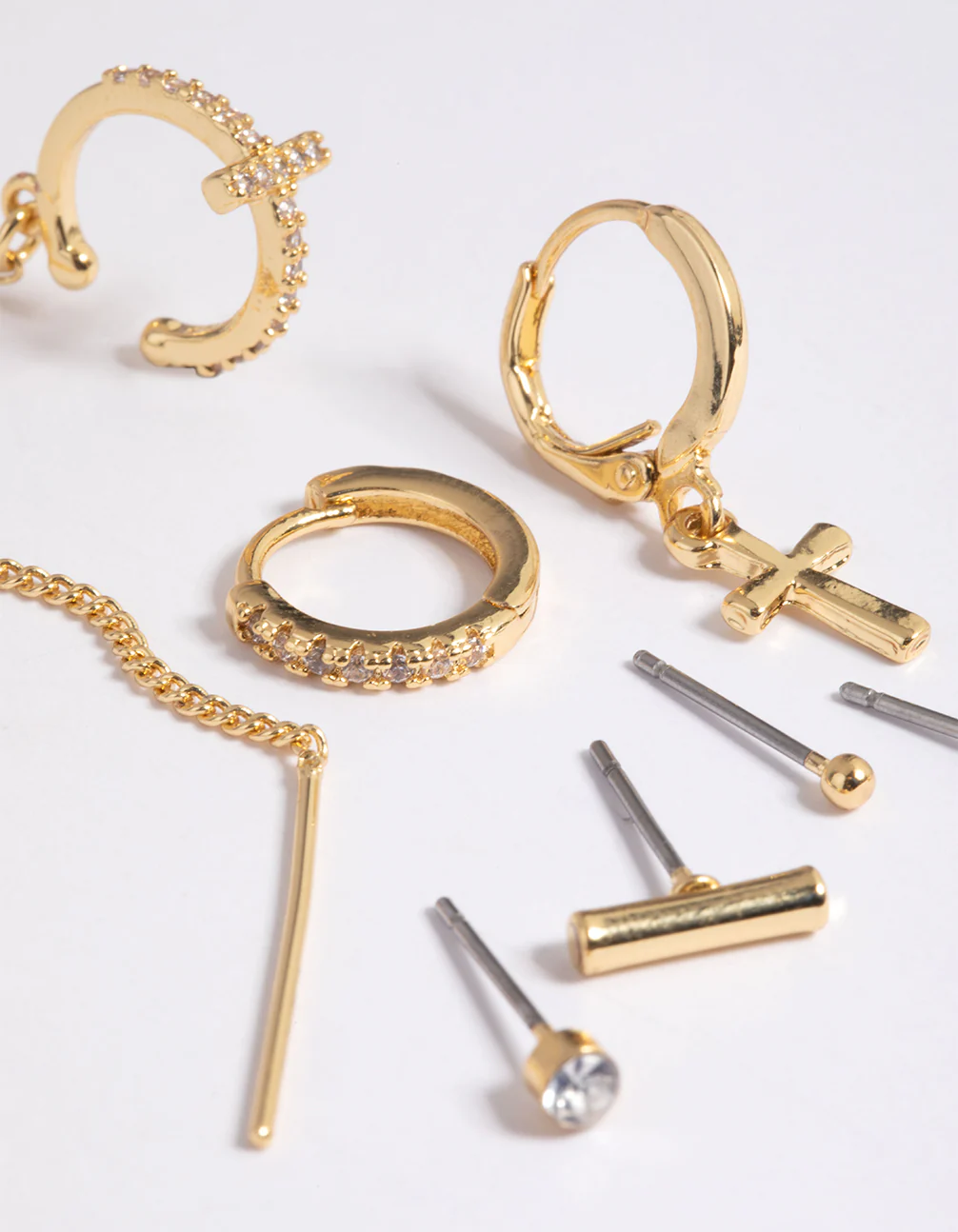 Gold Plated Chain Cross Earrings 8-Pack - Image 9