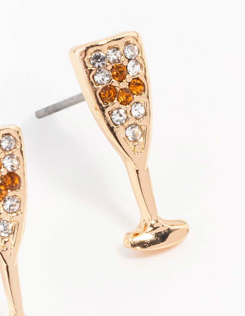 Gold Champagne Flute Stud Earrings - Image 3